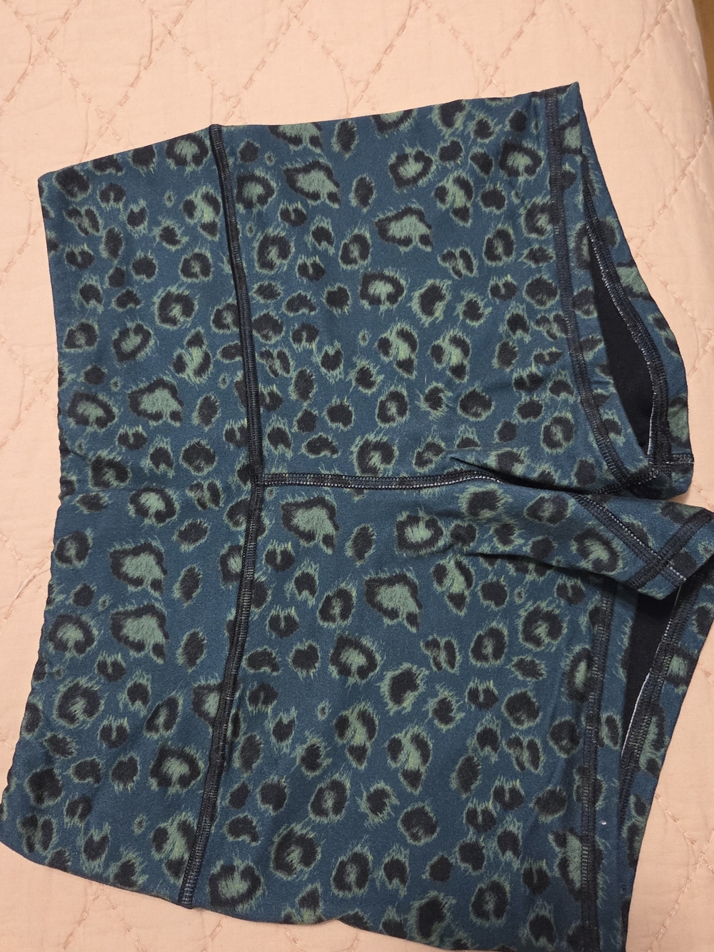 Fleo Teal and Black Leopard-Print Athletic Shorts Double Lined